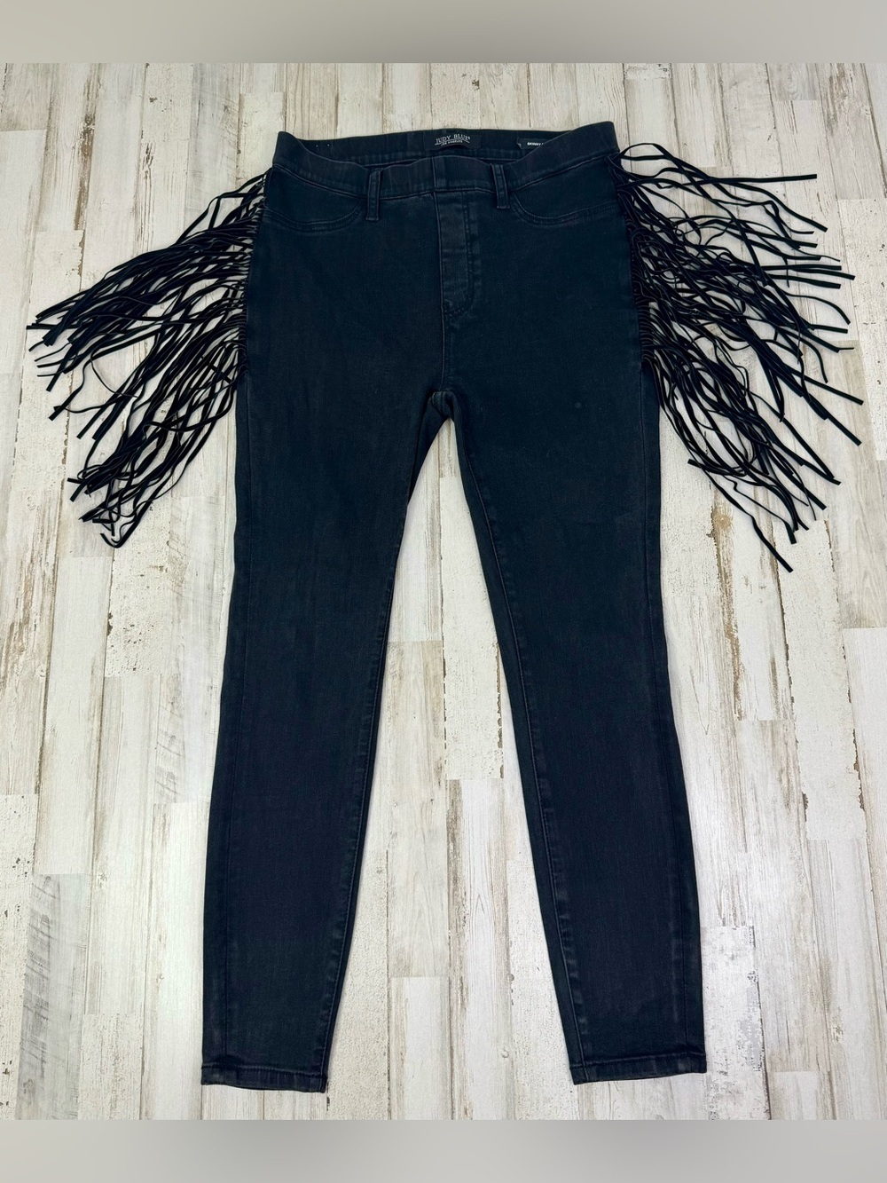 Judy Blue Jeans Womens 11/30 Black Mid Rise Skinny Fit Western Fringe